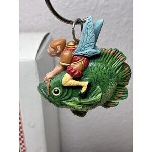 James Christensen "Forest Fish Rider" Pearl Bisque Christmas Ornament EUC